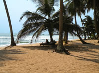 Bengt slappar på under palmerna på stranden